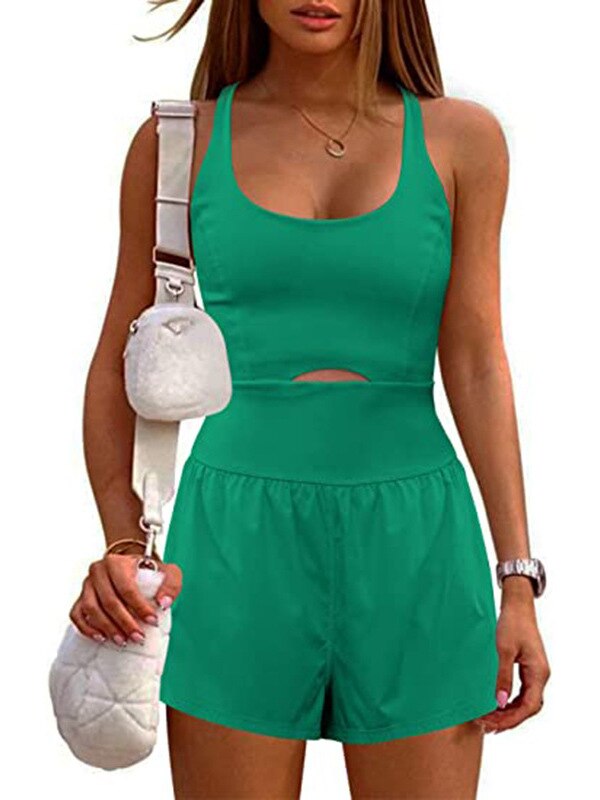Sibybo Movement Playsuit For Women Hollowed Out Cross Backless Loose Vest Top Solid Color Fashion Comfortable Fitness Clothing