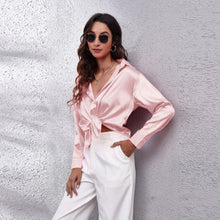 Załaduj obraz do przeglądarki galerii, Spring Autumn Fashionable Satin Solid Color Women&#39;s Tops and Shirts Silk Blouses Women&#39;s Plus Size Office Ladies Long Sleeve Blouses
