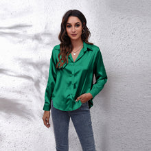 Załaduj obraz do przeglądarki galerii, Spring Autumn Fashionable Satin Solid Color Women&#39;s Tops and Shirts Silk Blouses Women&#39;s Plus Size Office Ladies Long Sleeve Blouses
