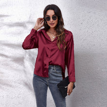 Załaduj obraz do przeglądarki galerii, Spring Autumn Fashionable Satin Solid Color Women&#39;s Tops and Shirts Silk Blouses Women&#39;s Plus Size Office Ladies Long Sleeve Blouses
