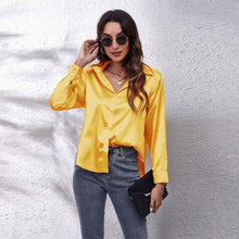 Załaduj obraz do przeglądarki galerii, Spring Autumn Fashionable Satin Solid Color Women&#39;s Tops and Shirts Silk Blouses Women&#39;s Plus Size Office Ladies Long Sleeve Blouses
