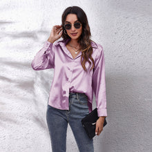 Załaduj obraz do przeglądarki galerii, Spring Autumn Fashionable Satin Solid Color Women&#39;s Tops and Shirts Silk Blouses Women&#39;s Plus Size Office Ladies Long Sleeve Blouses
