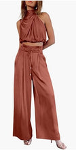 Załaduj obraz do przeglądarki galerii, New two-piece set women&#39;s silk pleated texture sleeveless top wide-leg pants suit summer matching suit
