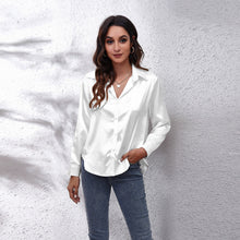 Załaduj obraz do przeglądarki galerii, Spring Autumn Fashionable Satin Solid Color Women&#39;s Tops and Shirts Silk Blouses Women&#39;s Plus Size Office Ladies Long Sleeve Blouses
