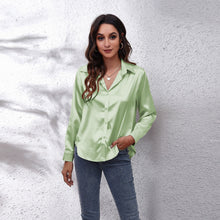 Załaduj obraz do przeglądarki galerii, Spring Autumn Fashionable Satin Solid Color Women&#39;s Tops and Shirts Silk Blouses Women&#39;s Plus Size Office Ladies Long Sleeve Blouses
