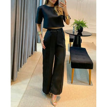 Załaduj obraz do przeglądarki galerii, Casual Women Half Sleeve Crop Top &amp; Wide Leg Pants Set Summer Femme Office Lady Solid Two Pieces Suit Set Outfits Women Suit
