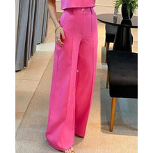 Załaduj obraz do przeglądarki galerii, Casual Women Half Sleeve Crop Top &amp; Wide Leg Pants Set Summer Femme Office Lady Solid Two Pieces Suit Set Outfits Women Suit
