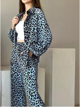 Załaduj obraz do przeglądarki galerii, 2023 Women Set Casual Long Sleeve Shirt + Wide leg Elastic Waist Pants Leopard Loose Spring Autumn Shirt Suits
