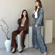 Załaduj obraz do przeglądarki galerii, 2023 Women Set Casual Long Sleeve Shirt + Wide leg Elastic Waist Pants Leopard Loose Spring Autumn Shirt Suits
