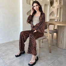 Załaduj obraz do przeglądarki galerii, 2023 Women Set Casual Long Sleeve Shirt + Wide leg Elastic Waist Pants Leopard Loose Spring Autumn Shirt Suits
