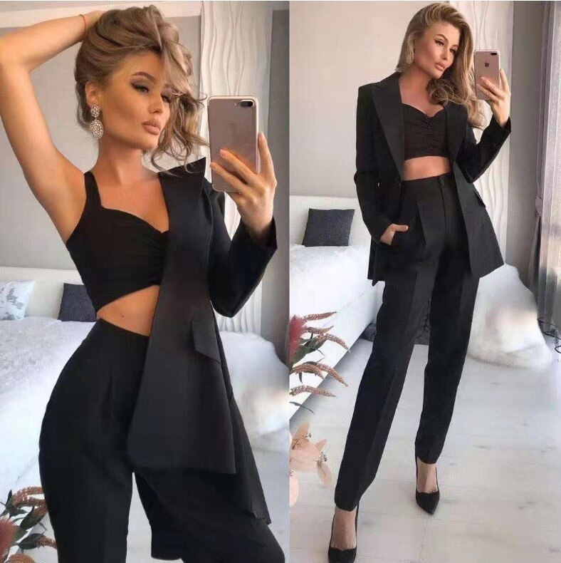 Fashion Office Solid Suit And Pants 3 Piece Set Women 2023 Autumn New Temperament Suits Trousers 3pcs Sets For Women