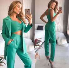 Załaduj obraz do przeglądarki galerii, Fashion Office Solid Suit And Pants 3 Piece Set Women 2023 Autumn New Temperament Suits Trousers 3pcs Sets For Women
