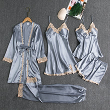 Załaduj obraz do przeglądarki galerii, New Women&#39;s Pajama Set Satin Silk Pajamas Set of 5 Pajamas Sexy Pajamas Camisole Lace Sleeping Casual Pajamas with Chest Pad Gift
