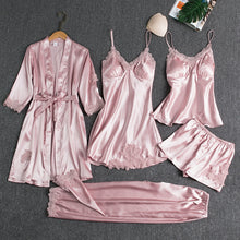 Załaduj obraz do przeglądarki galerii, New Women&#39;s Pajama Set Satin Silk Pajamas Set of 5 Pajamas Sexy Pajamas Camisole Lace Sleeping Casual Pajamas with Chest Pad Gift
