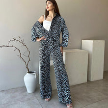 Załaduj obraz do przeglądarki galerii, 2023 Women Set Casual Long Sleeve Shirt + Wide leg Elastic Waist Pants Leopard Loose Spring Autumn Shirt Suits
