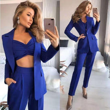 Załaduj obraz do przeglądarki galerii, Fashion Office Solid Suit And Pants 3 Piece Set Women 2023 Autumn New Temperament Suits Trousers 3pcs Sets For Women
