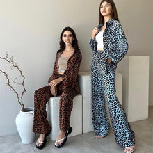 Załaduj obraz do przeglądarki galerii, 2023 Women Set Casual Long Sleeve Shirt + Wide leg Elastic Waist Pants Leopard Loose Spring Autumn Shirt Suits
