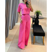 Załaduj obraz do przeglądarki galerii, Casual Women Half Sleeve Crop Top &amp; Wide Leg Pants Set Summer Femme Office Lady Solid Two Pieces Suit Set Outfits Women Suit
